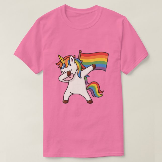 Gay Pride Dabbing Unicorn With Flag T-Shirt (Design Front)