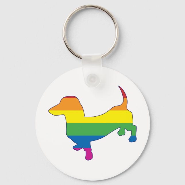 Gay Pride Dachshund/Wiener Key Ring (Front)