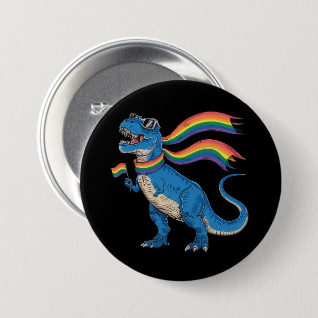 Gay Pride Dino Trex Rainbow Flag Lgbt Ally  7.5 Cm Round Badge (Front & Back)