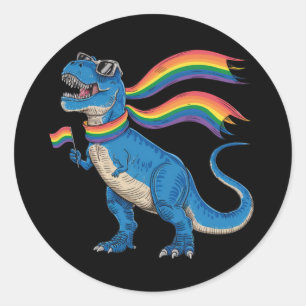 Gay Pride Dino Trex Rainbow Flag Lgbt Ally Classic Round Sticker