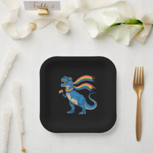 Gay Pride Dino Trex Rainbow Flag Lgbt Ally Paper Plate