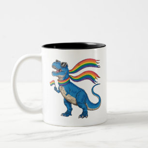 Gay Pride Dino Trex Rainbow Flag Lgbt Ally Two-Tone Coffee Mug