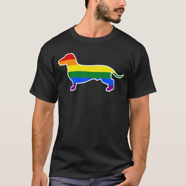 Gay Pride Dog Clothes Dachshund LGBT Doggy Mum T-Shirt (Front)