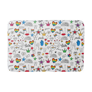 Gay Pride Doodle Pattern Bath Mat