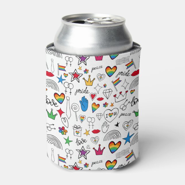 Gay Pride Doodle Pattern Can Cooler (Can Front)