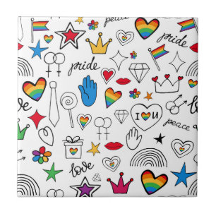 Gay Pride Doodle Pattern Ceramic Tile
