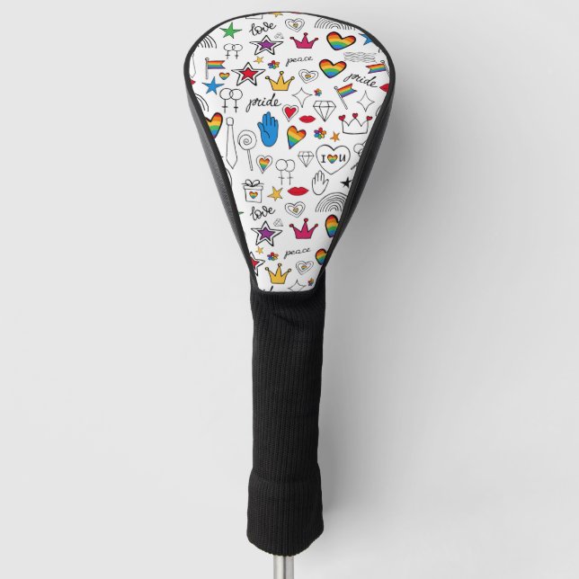 Gay Pride Doodle Pattern Golf Head Cover (Front)