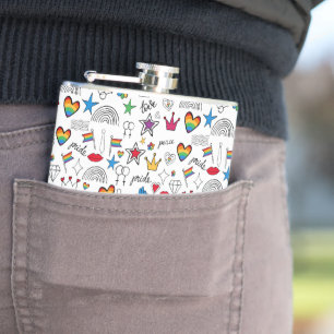Gay Pride Doodle Pattern Hip Flask