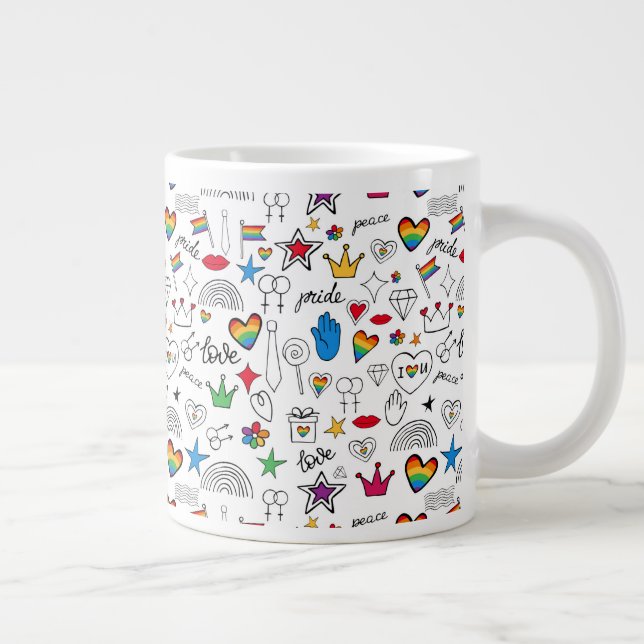Gay Pride Doodle Pattern Large Coffee Mug (Right)