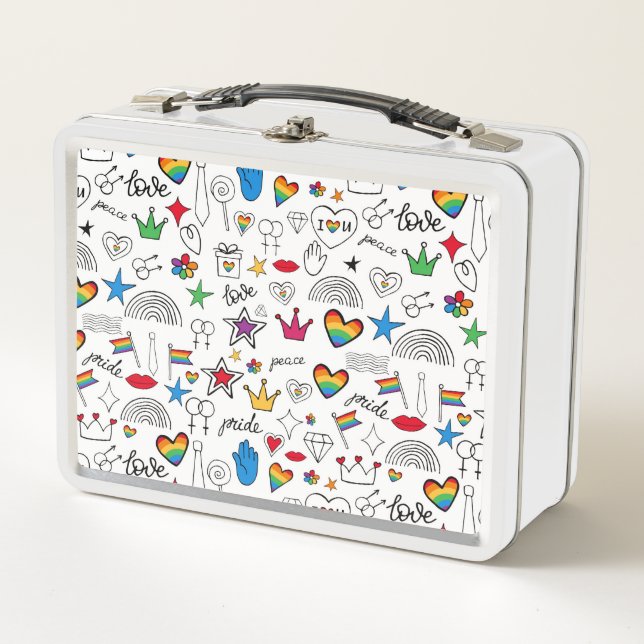 Gay Pride Doodle Pattern Metal Lunch Box (Front)