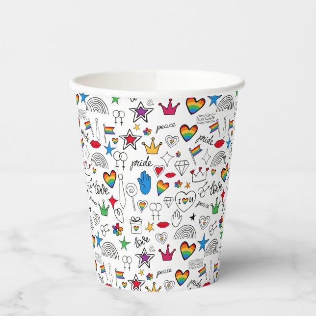 Gay Pride Doodle Pattern Paper Cups (Left)