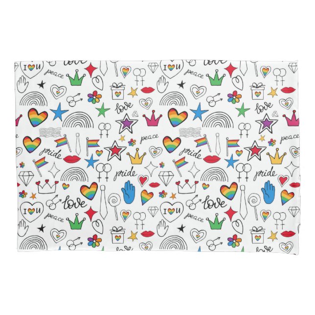 Gay Pride Doodle Pattern Pillowcase (Front-Left)