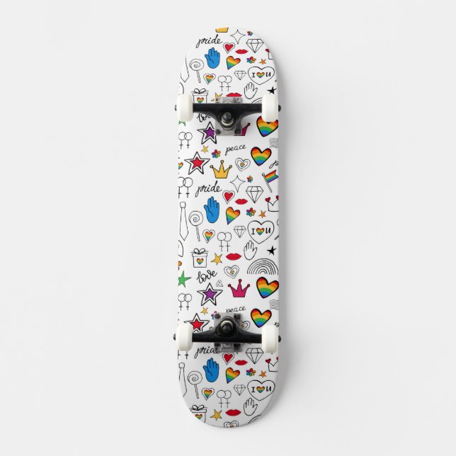 Gay Pride Doodle Pattern Skateboard (Front)