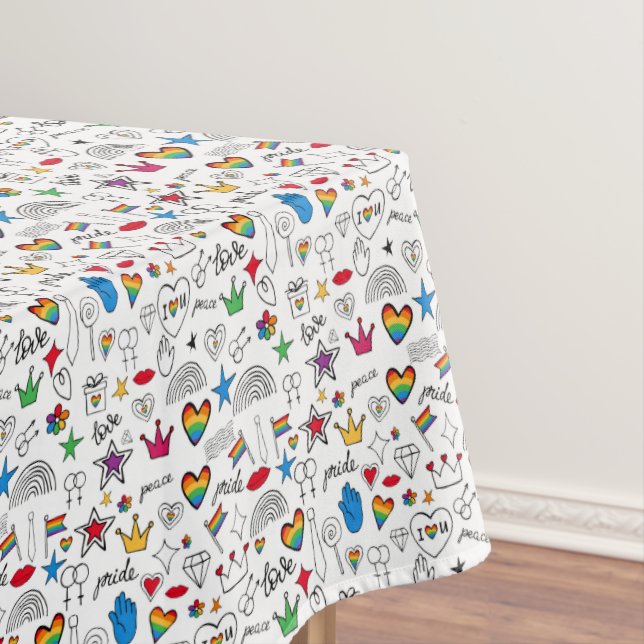 Gay Pride Doodle Pattern Tablecloth (In Situ)