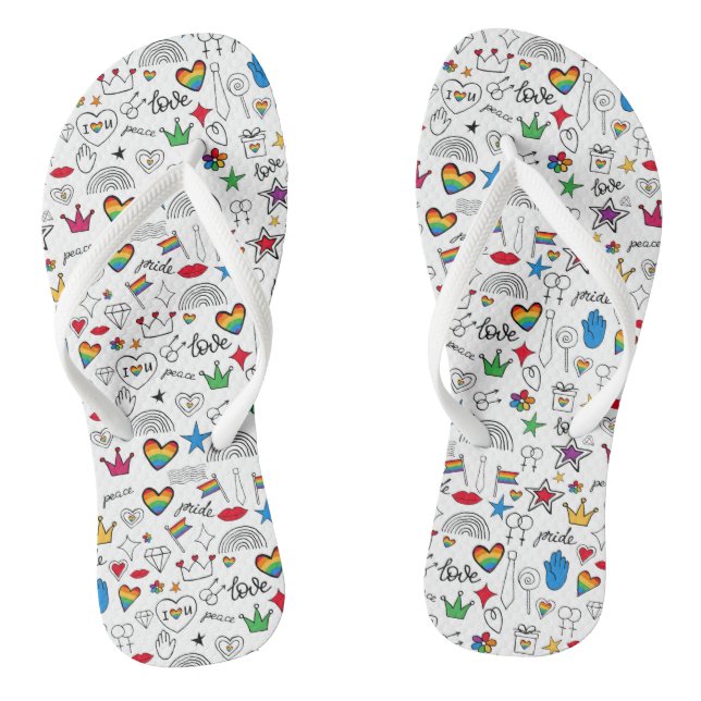 Gay Pride Doodle Pattern Thongs (Footbed)