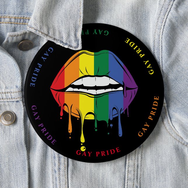 Gay Pride Dripping Paint  Rainbow Lips 6 Cm Round Badge (In Situ)