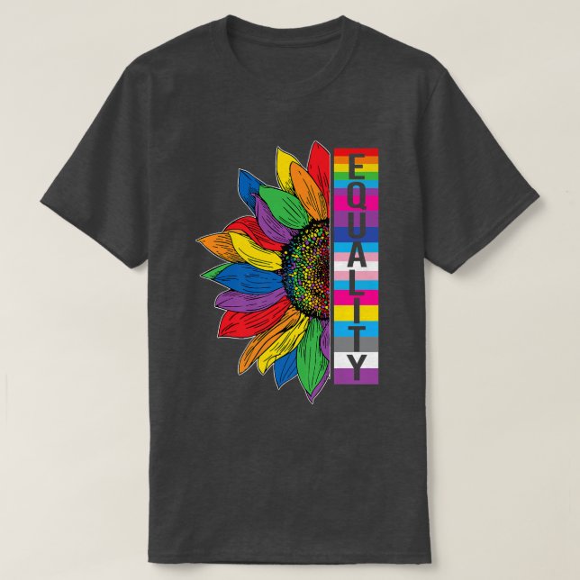 Gay Pride Equality LGBT Sunflower Rainbow LGBTQ Eq T-Shirt (Design Front)