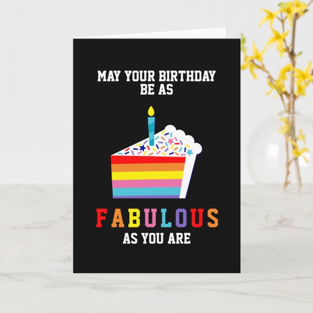 Gay Pride Fabulous Rainbow Birthday Cake Card (Yellow Flower)