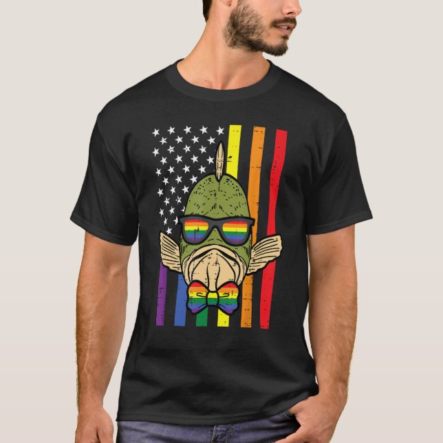 Gay Pride Fish US Rainbow Flag Lgbt Patriotic Men  T-Shirt (Front)
