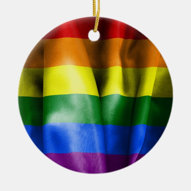 Gay Pride Flag Ceramic Round Christmas Ornament (Front)