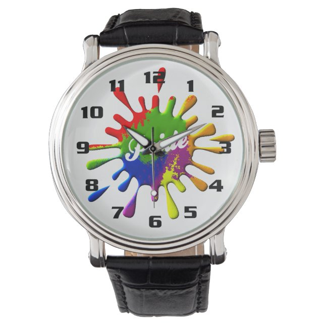 Gay Pride Flag Colours Splash Watch (Front)