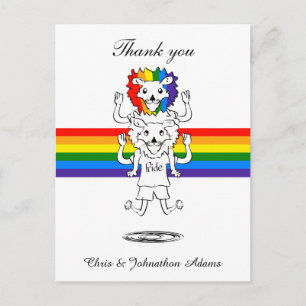 Gay Pride Flag Funny Lions Wedding  Thank you Postcard