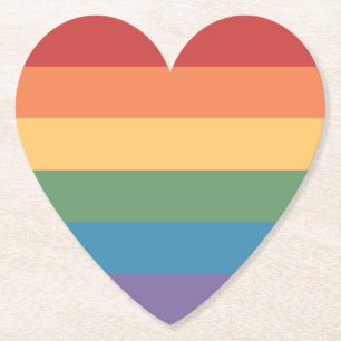 Gay Pride Flag Heathered Heart Paper Coaster