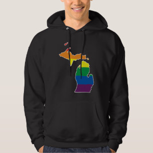 Gay Pride Flag  Michigan State Map  Rainbow Stripe Hoodie