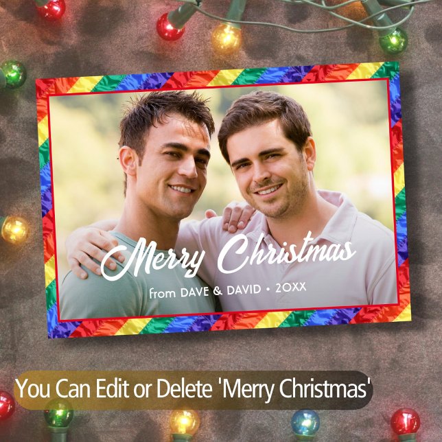 Gay Pride Flag Rainbow Flag Photo Frame Text LGBTQ Card (Creator Uploaded)