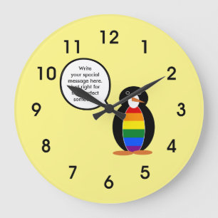 Gay Pride Flag Talking Mr. Penguin Large Clock