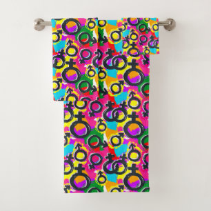 Gay Pride Gender Neon Pattern Bath Towel Set