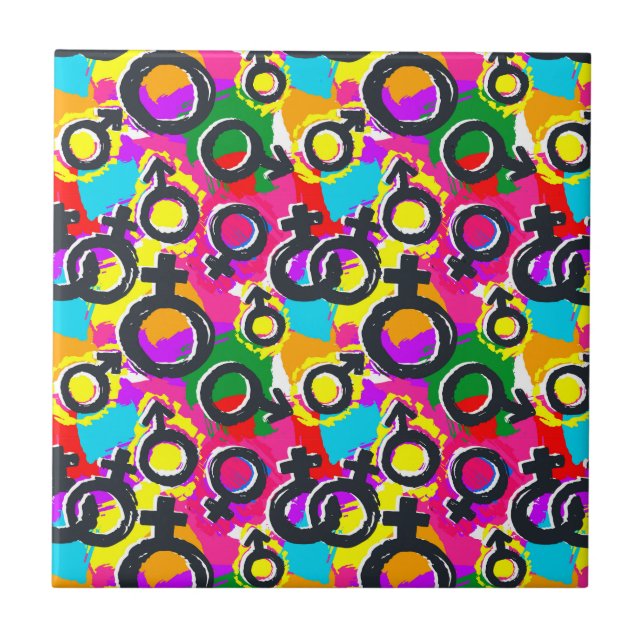 Gay Pride Gender Neon Pattern Ceramic Tile (Front)