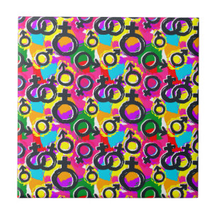 Gay Pride Gender Neon Pattern Ceramic Tile