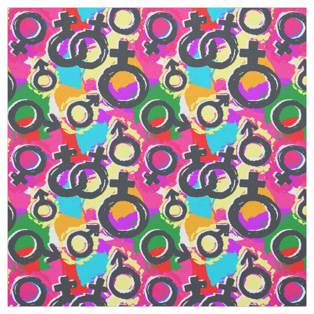 Gay Pride Gender Neon Pattern Fabric (Swatch)