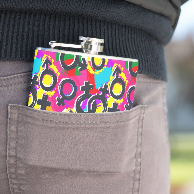 Gay Pride Gender Neon Pattern Hip Flask (In Situ)