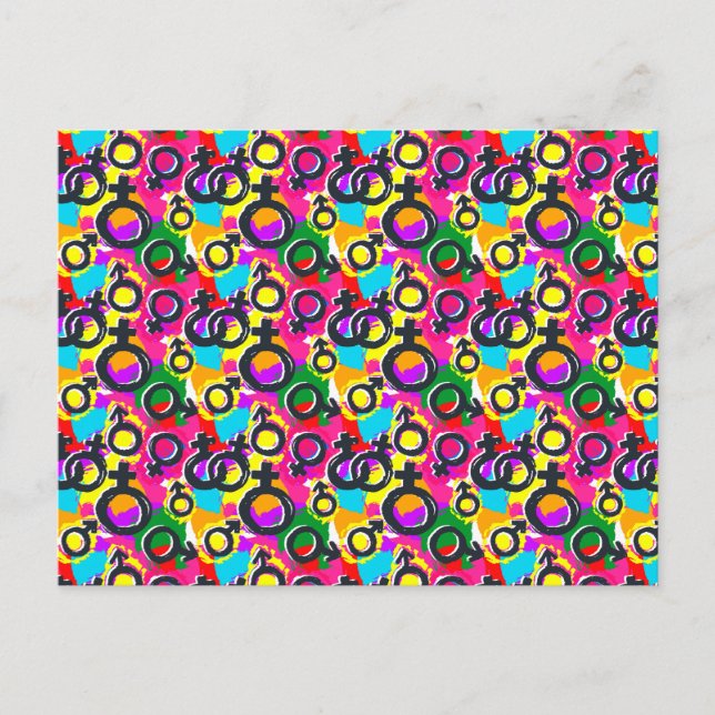 Gay Pride Gender Neon Pattern Holiday Postcard (Front)