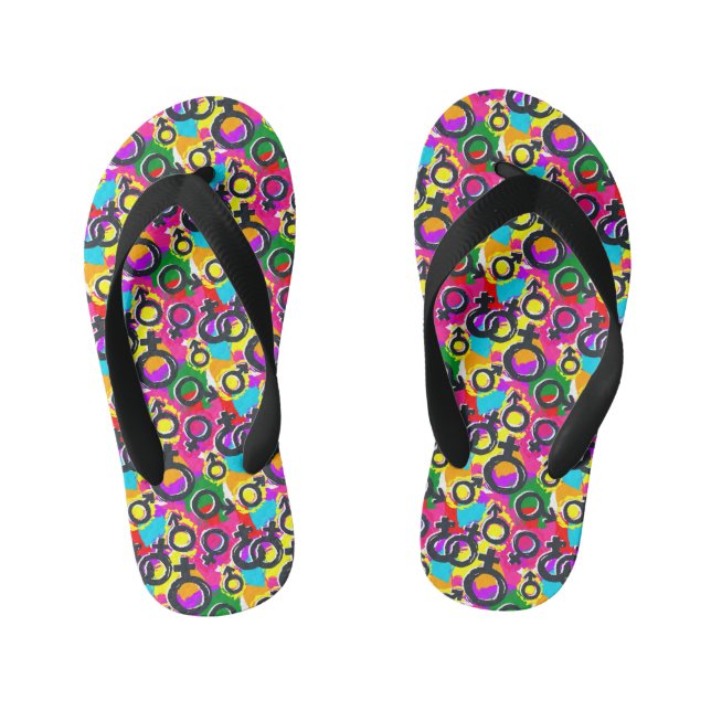 Gay Pride Gender Neon Pattern Kid's Thongs (Footbed)