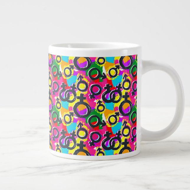 Gay Pride Gender Neon Pattern Large Coffee Mug (Right)