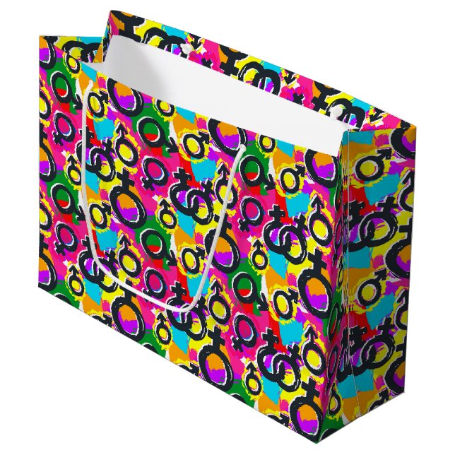 Gay Pride Gender Neon Pattern Large Gift Bag (Front Angled)