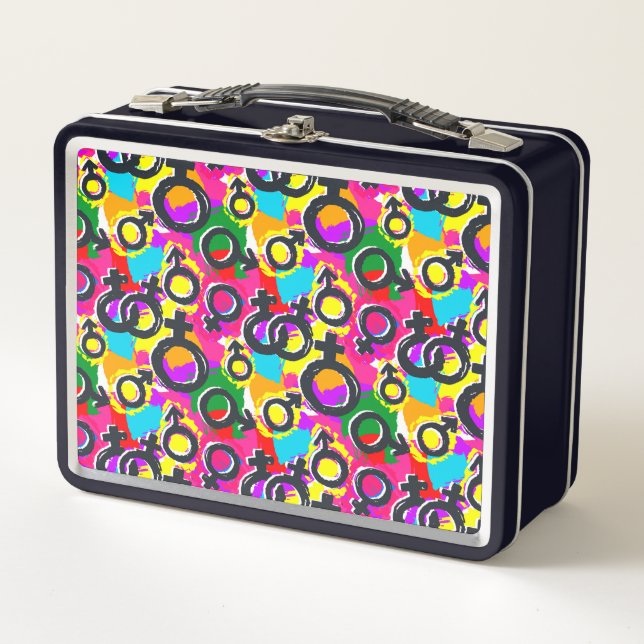 Gay Pride Gender Neon Pattern Metal Lunch Box (Front)