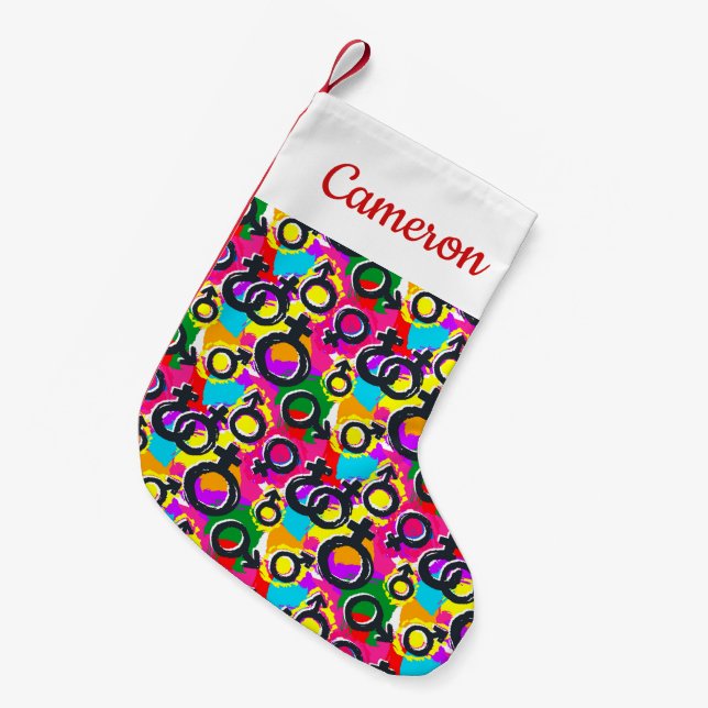 Gay Pride Gender Neon Pattern Small Christmas Stocking (Front (Hanging))