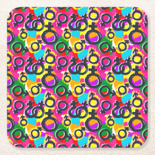 Gay Pride Gender Neon Pattern Square Paper Coaster