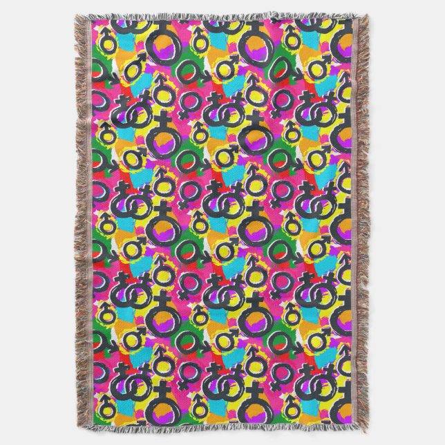 Gay Pride Gender Neon Pattern Throw Blanket (Front Vertical)
