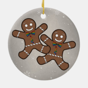 Gay Pride Gingerbread Couple Ceramic Tree Decoration