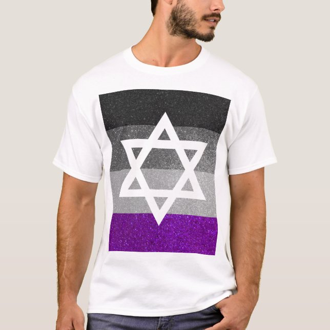 Gay Pride Glitter Asexual Jewish Star of David T-Shirt (Front)