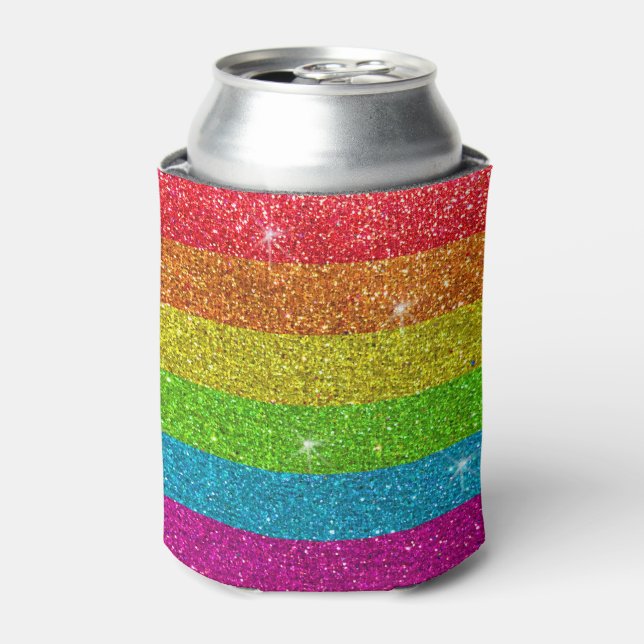 Gay Pride Glitter Rainbow Stripes LGBTQ Equality Can Cooler (Can Front)