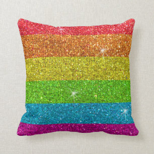 Gay Pride Glitter Rainbow Stripes LGBTQ Equality Cushion