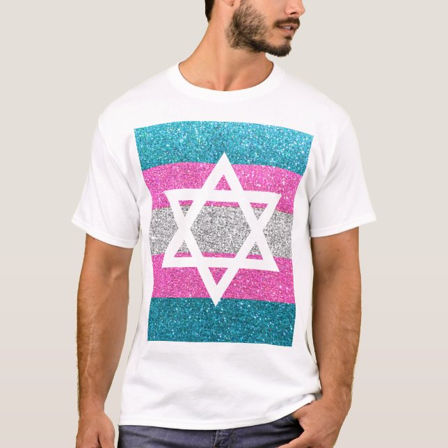 Gay Pride Glitter Transexual Jewish Star of David T-Shirt (Front)