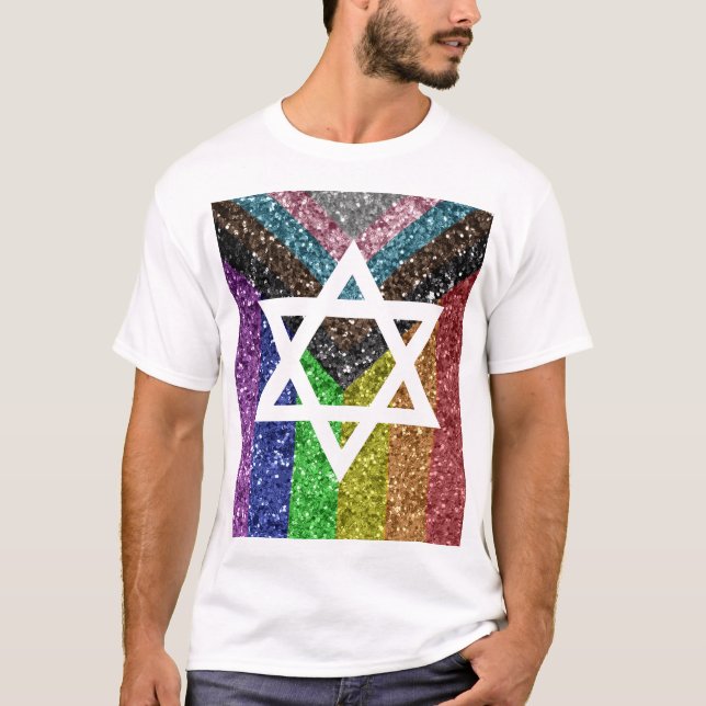 Gay Pride Glitter Transexual Jewish Star of David T-Shirt (Front)