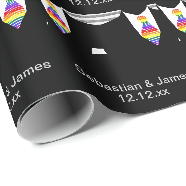 Gay Pride Grooms In Tie Wedding Wrapping Paper (Roll Corner)